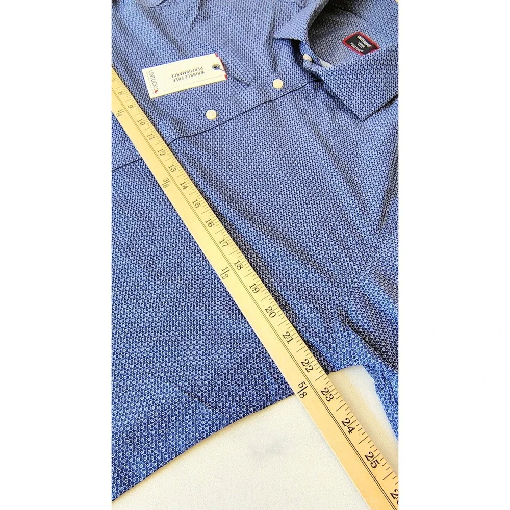 NWT UNTUCKit Mens Nylon Shirt Large Performance Blue Micro Print Slim Fit New